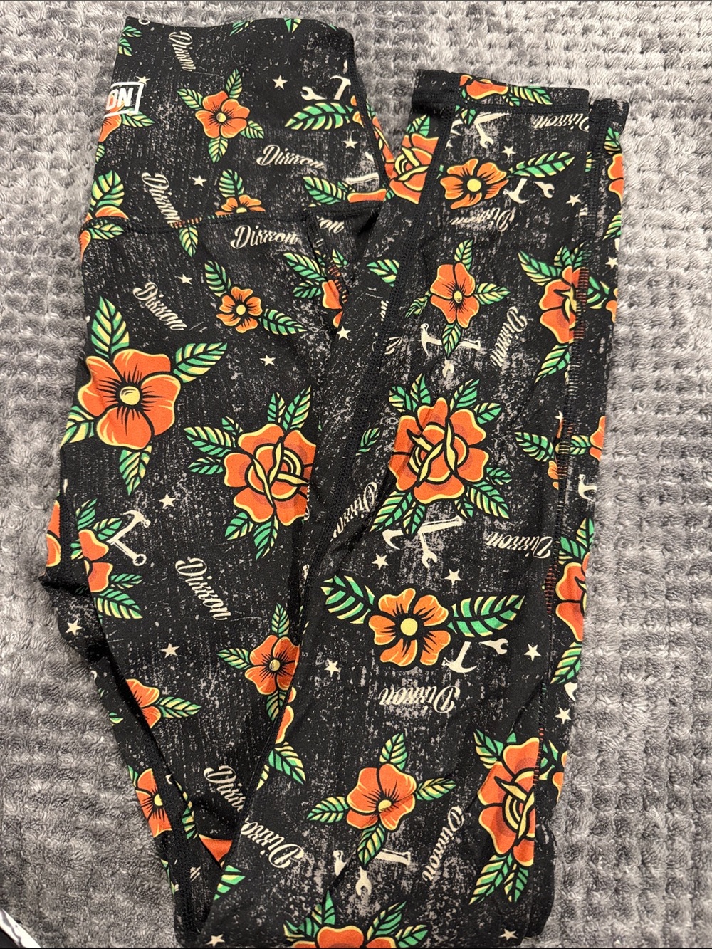 DIXXON Black Leggings with Orange Floral Print